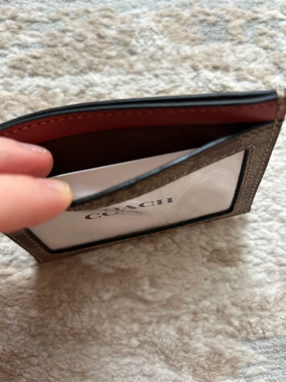 Coach Brown Signature Canvas and Red Leather Card Holder